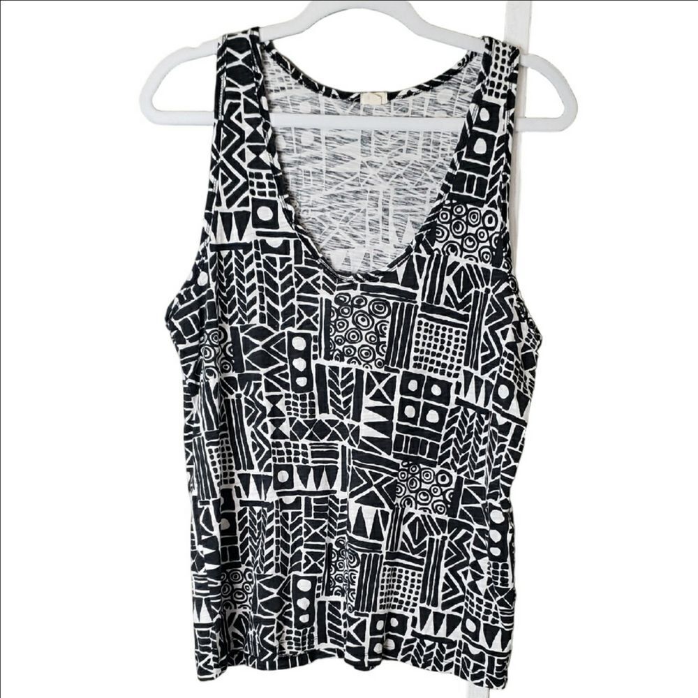 J. Crew Black and White Geometric Tank Top Cotton L